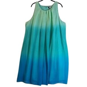 Sheer Blue Ombre Sleeveless Chiffon Fully Lined Midi Party Dress 20W